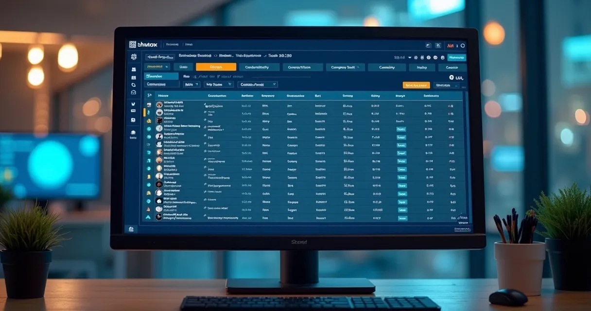 Visualização de CRM com dados empresariais detalhados exibidos na tela