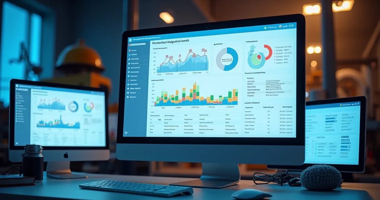 Dashboard de CRM com dados de leads da indústria, gráficos e funil de vendas 