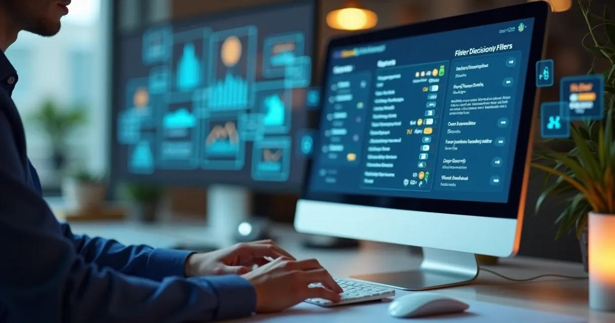 Profissional usando filtragem digital para criar lista de leads B2B