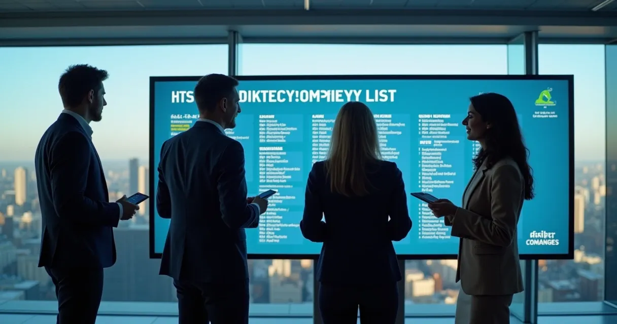 Reunião de equipe analisando listas segmentadas em painéis digitais