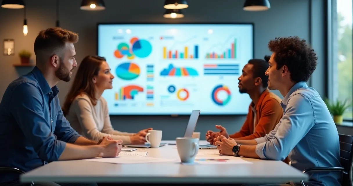 Equipe de vendas e marketing analisando gráficos de segmentação B2B