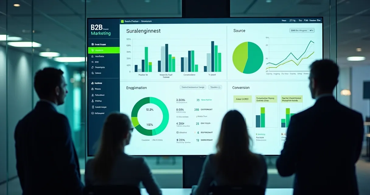 Dashboard de marketing mostrando dados de tráfego, leads e conversão em B2B 