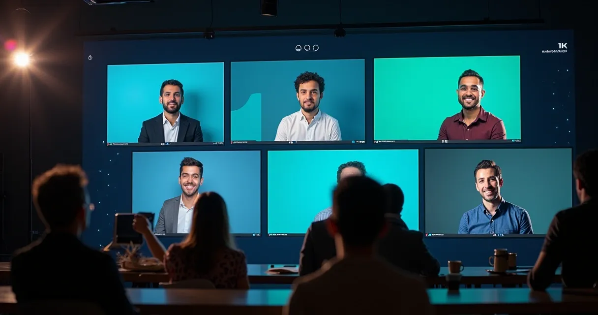 Painel de webinar com múltiplos palestrantes de educação digital 
