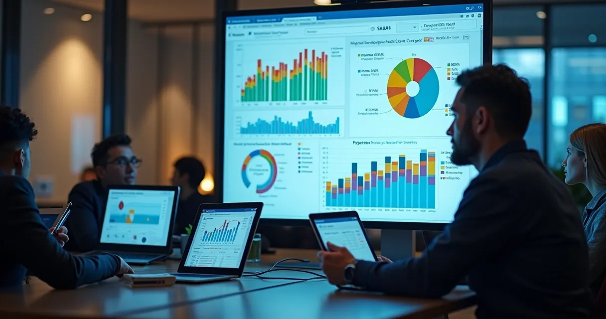 Ferramentas digitais em tela de computador, com gráficos e dados de vendas 