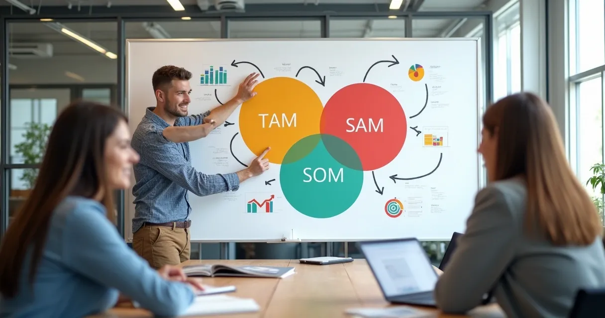 Gráfico visual de TAM SAM SOM para vendas B2B 