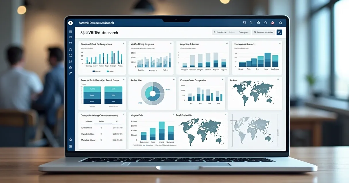 Dashboard com gráficos de pesquisa de empresas por segmento, porte e região 