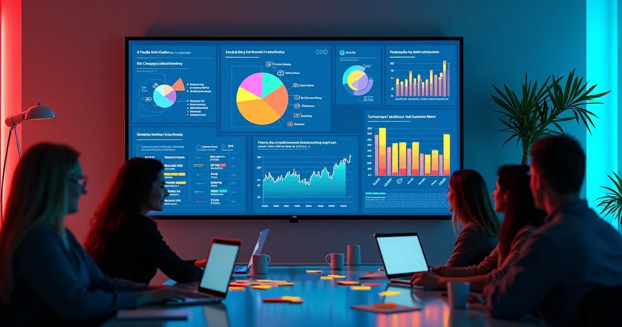 Painel digital com métricas SaaS como churn, CAC, LTV e conversão destacadas