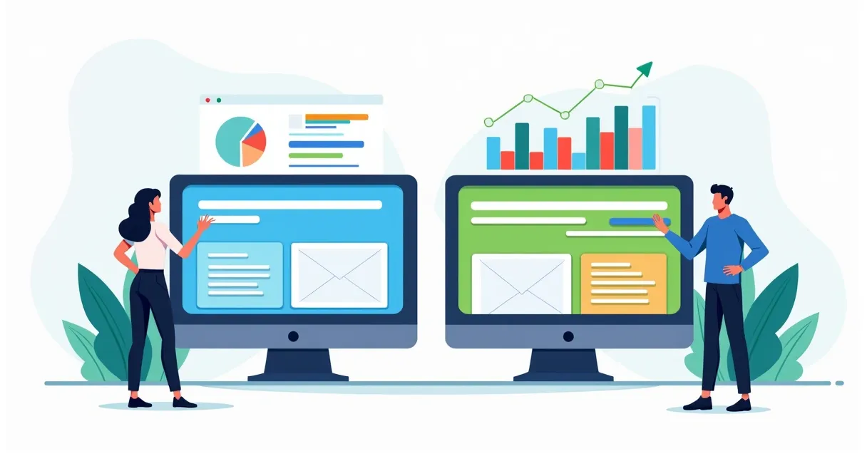 Ilustração de teste A/B em página de vendas B2B 