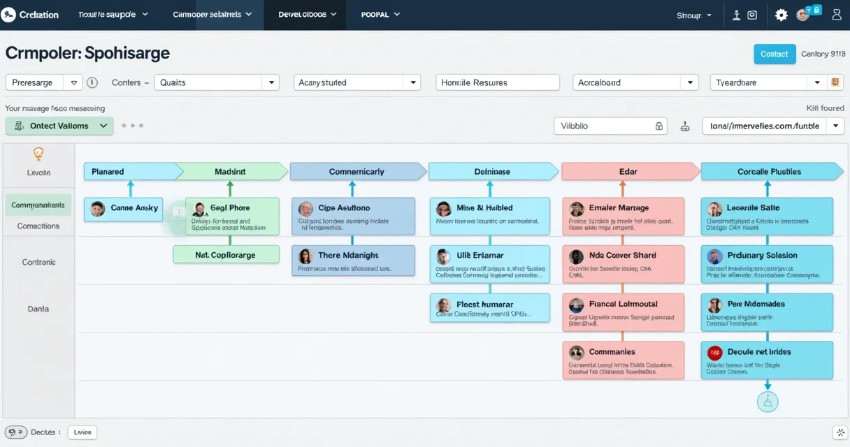 Dashboard CRM mostrando etapas de qualificação de contato e comunicação multicanal 