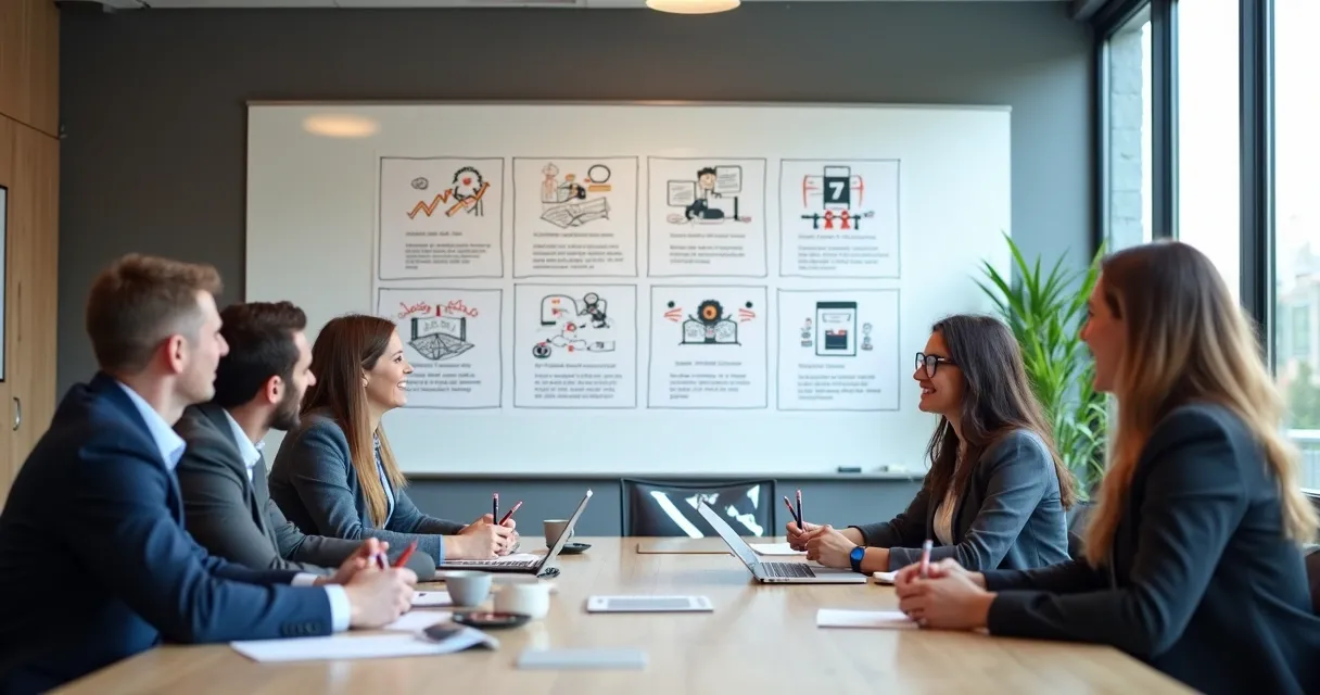 Sequência de passos para criar listas de leads, mostrada em um quadro branco com sete etapas 